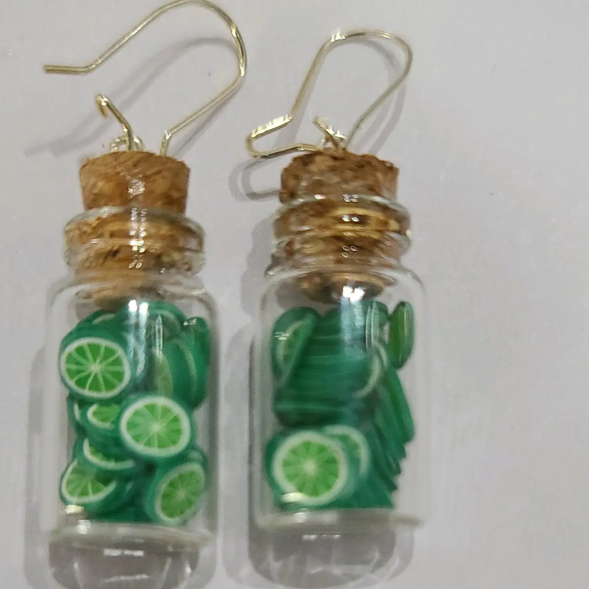 Glass Bottle Earrings With Green Limes