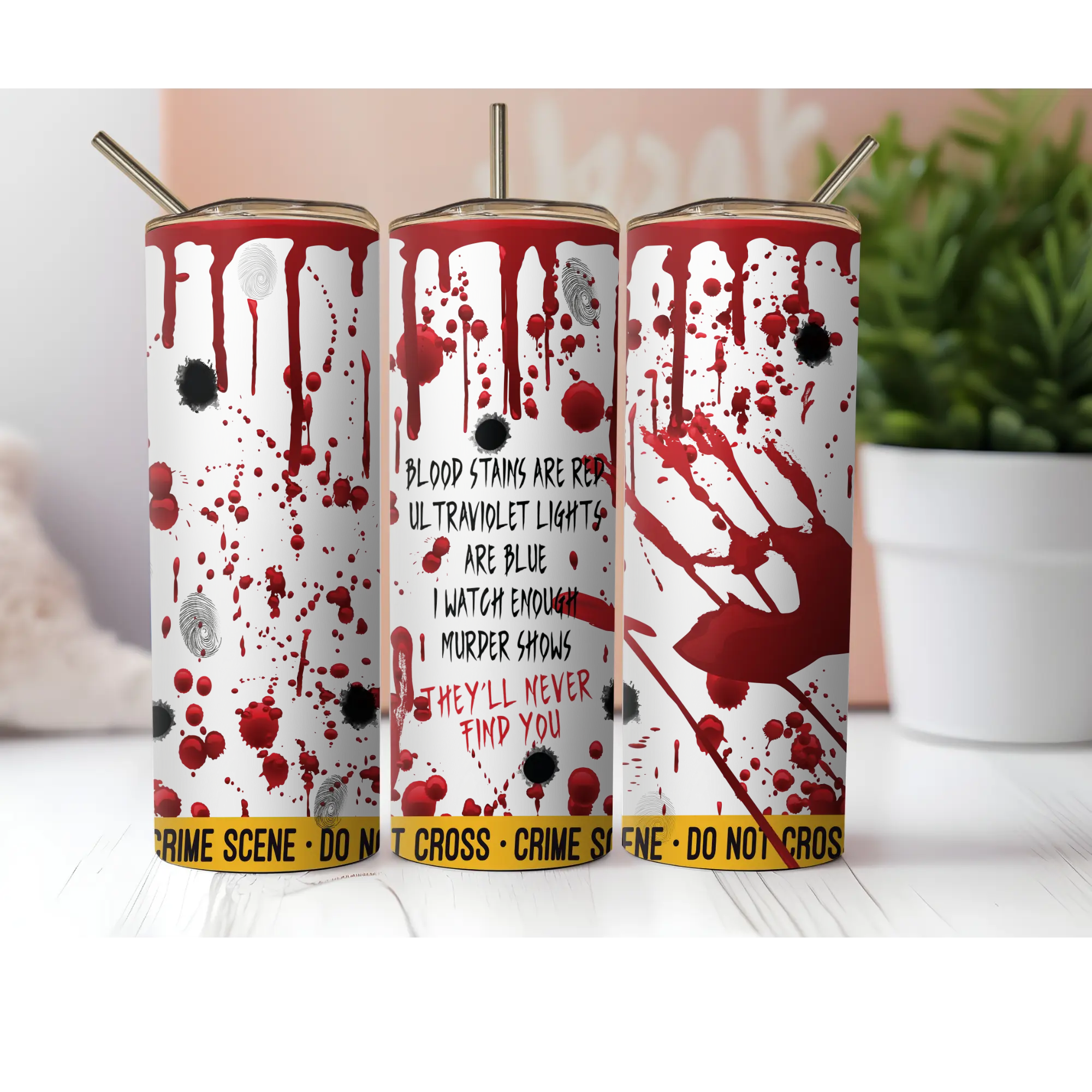 Crime 20oz stainless steel tumbler with lid and 2 straws