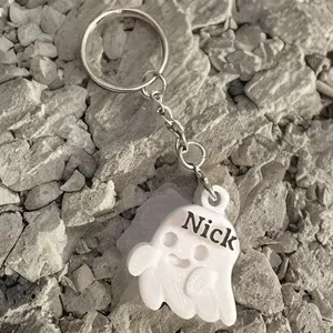 Personalized 3D Printed Ghost Keychain with Custom Name - Spook-tacular Halloween Accessory Plastic Plastic Plastic