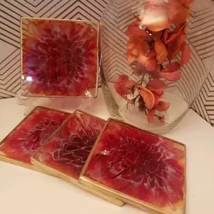 set of 4 resin coasters with holder