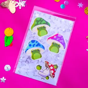 Trendy vinyl Frog mushroom stickers, mushroom core stickers, kawaii froggys laptop sticker | die cut animal sticker | glossy stickers
