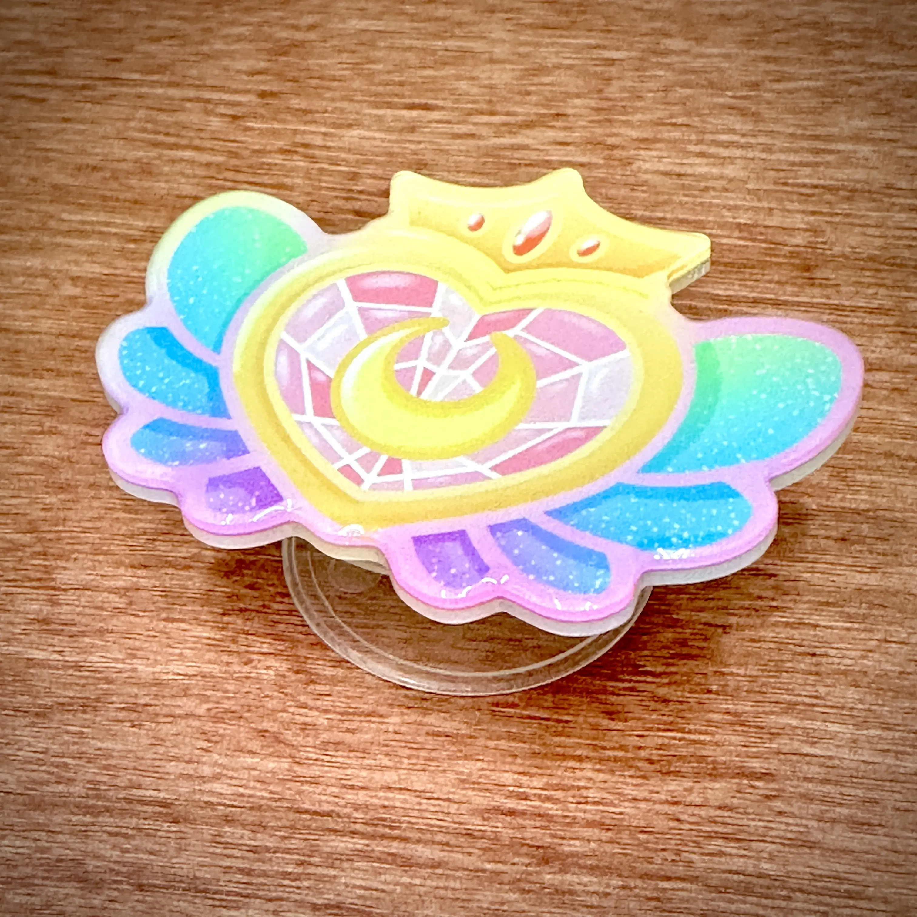 Kawaii Cute Magical Girl Broach Acrylic Phone Grip - Chibi Heart Wings