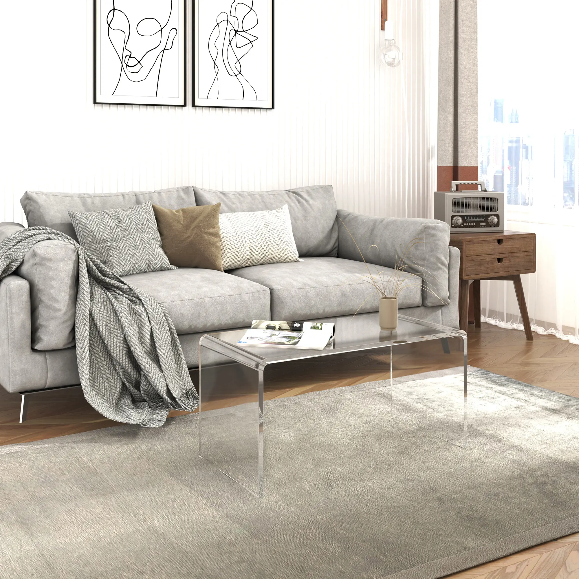 HOMCOM Acrylic Coffee Table, Modern Side Table for Living Room, Clear