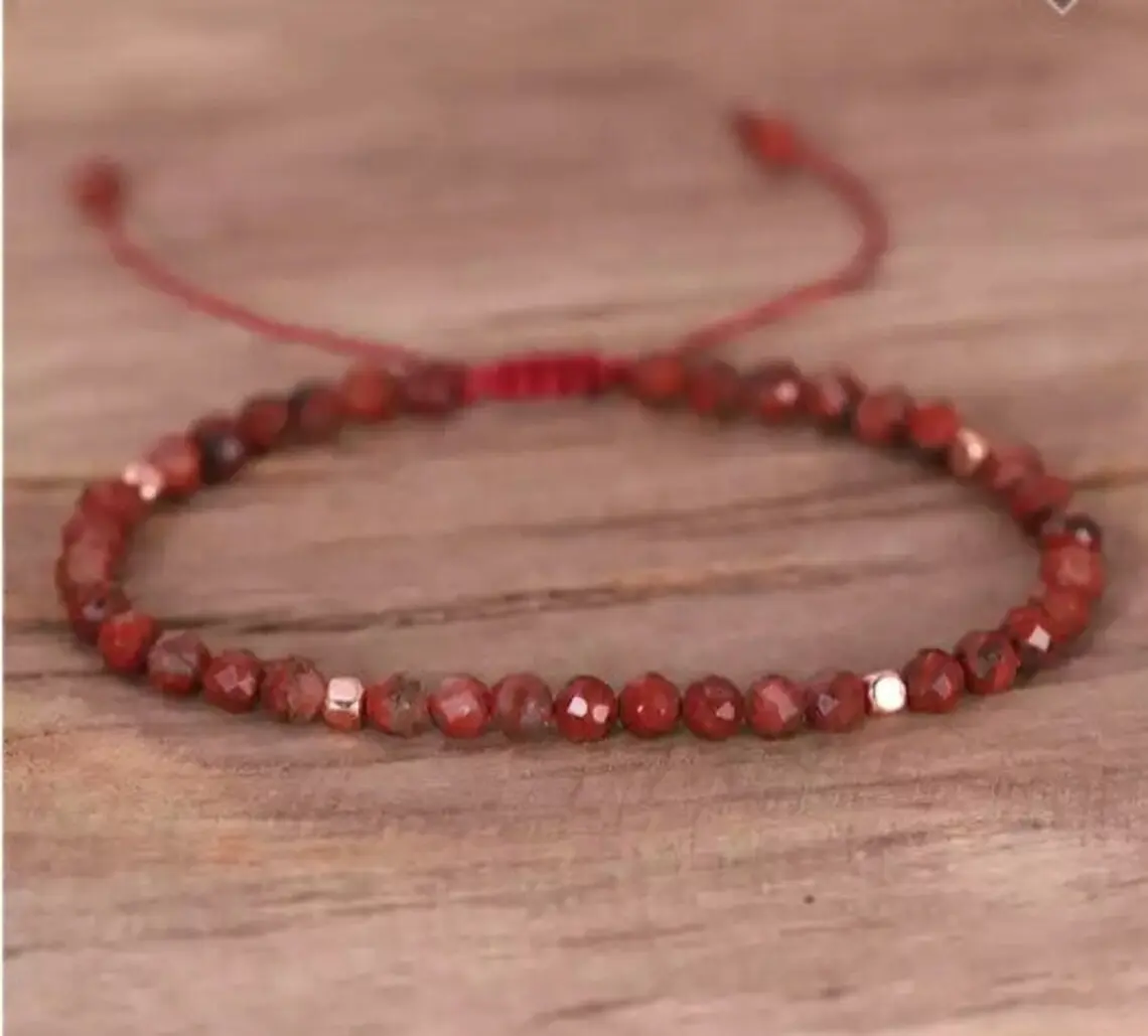 Natural Red Jasper Stone Dainty Bracelet Red Gemstone Minimalist Bracelet Healing Spiritual Meditation Bracelet Anxiety Stress Relief