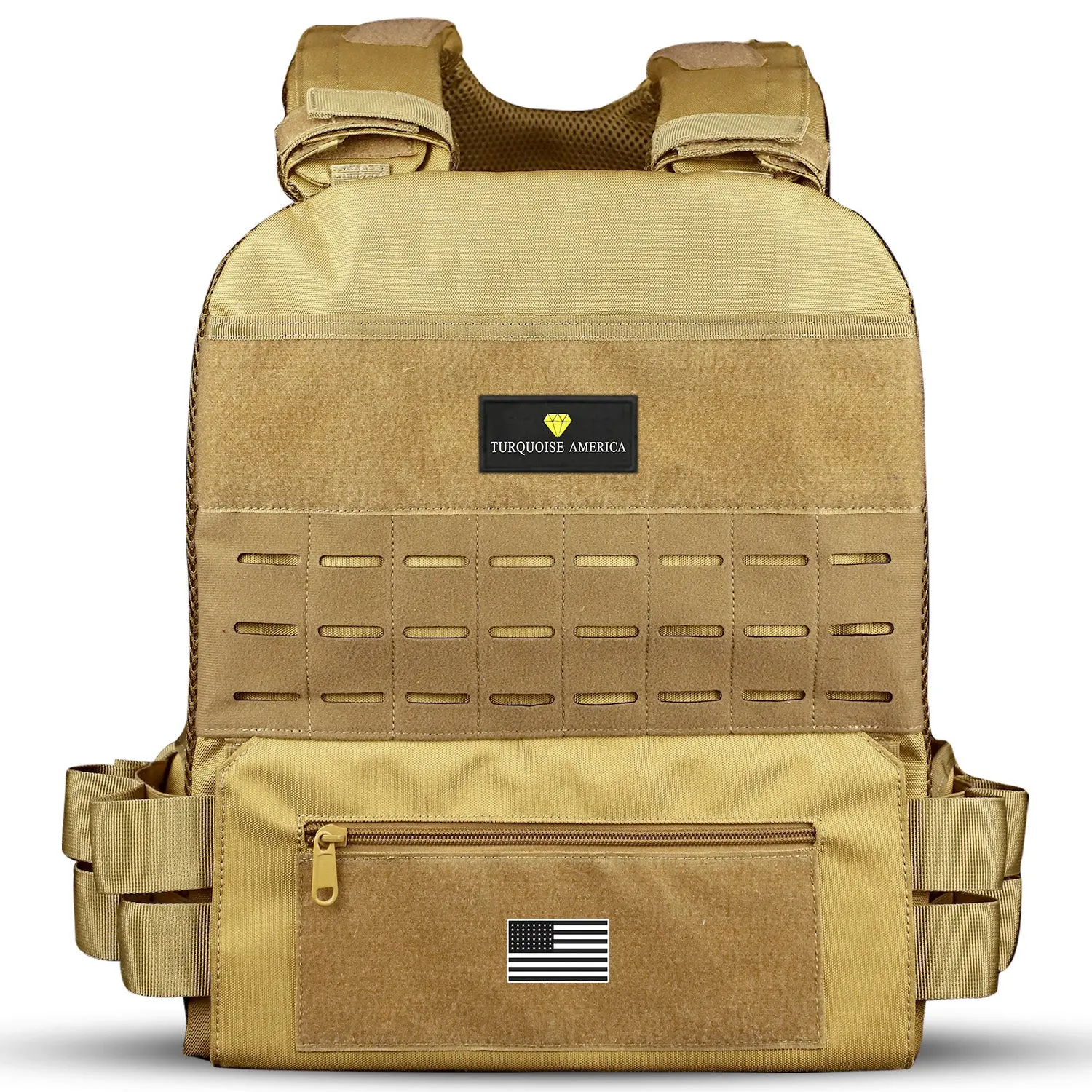 Adjustable Weighted Vest-Tan for Men and Women with Laser Cut Molle System and Breathable Sponge Pad, Perfect for Tactical Training and Endurance Workout