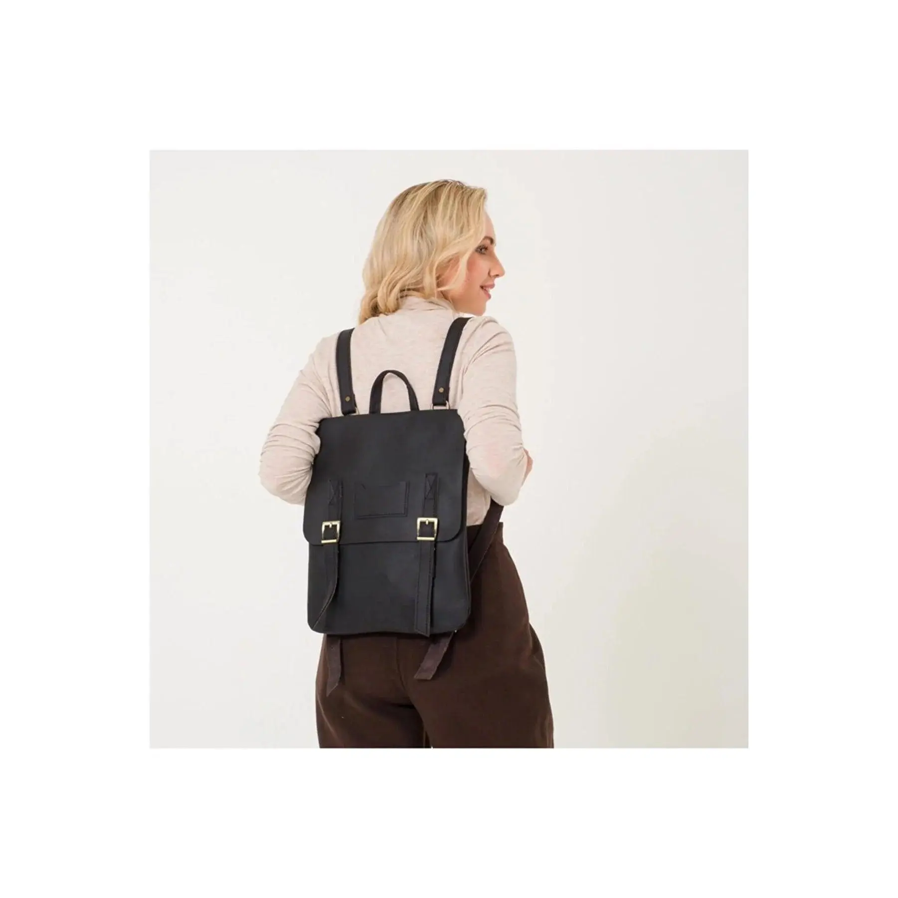 Handmade Genuine Leather Laptop Unisex Backpack Black