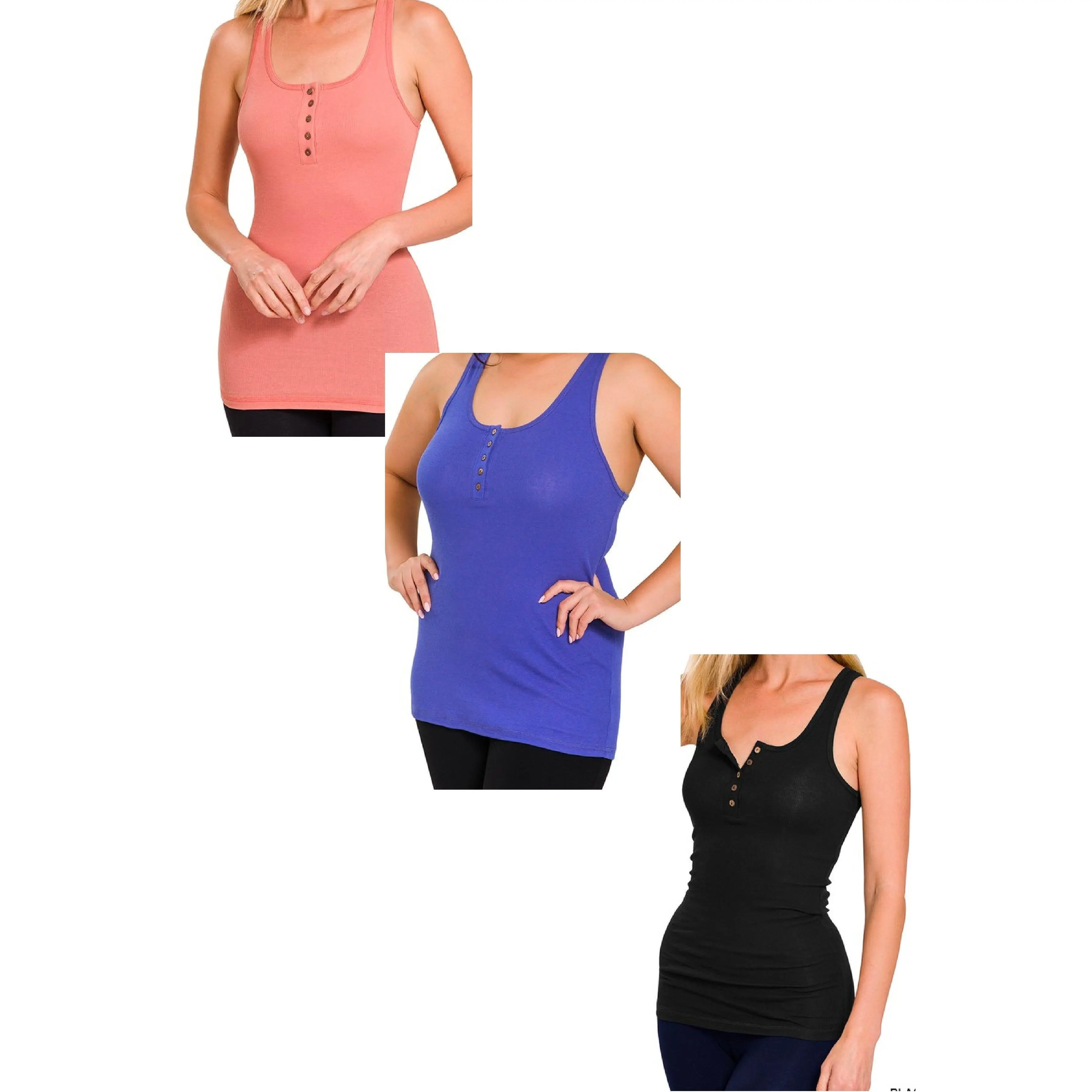 Leah - Ribbed button closure tank top