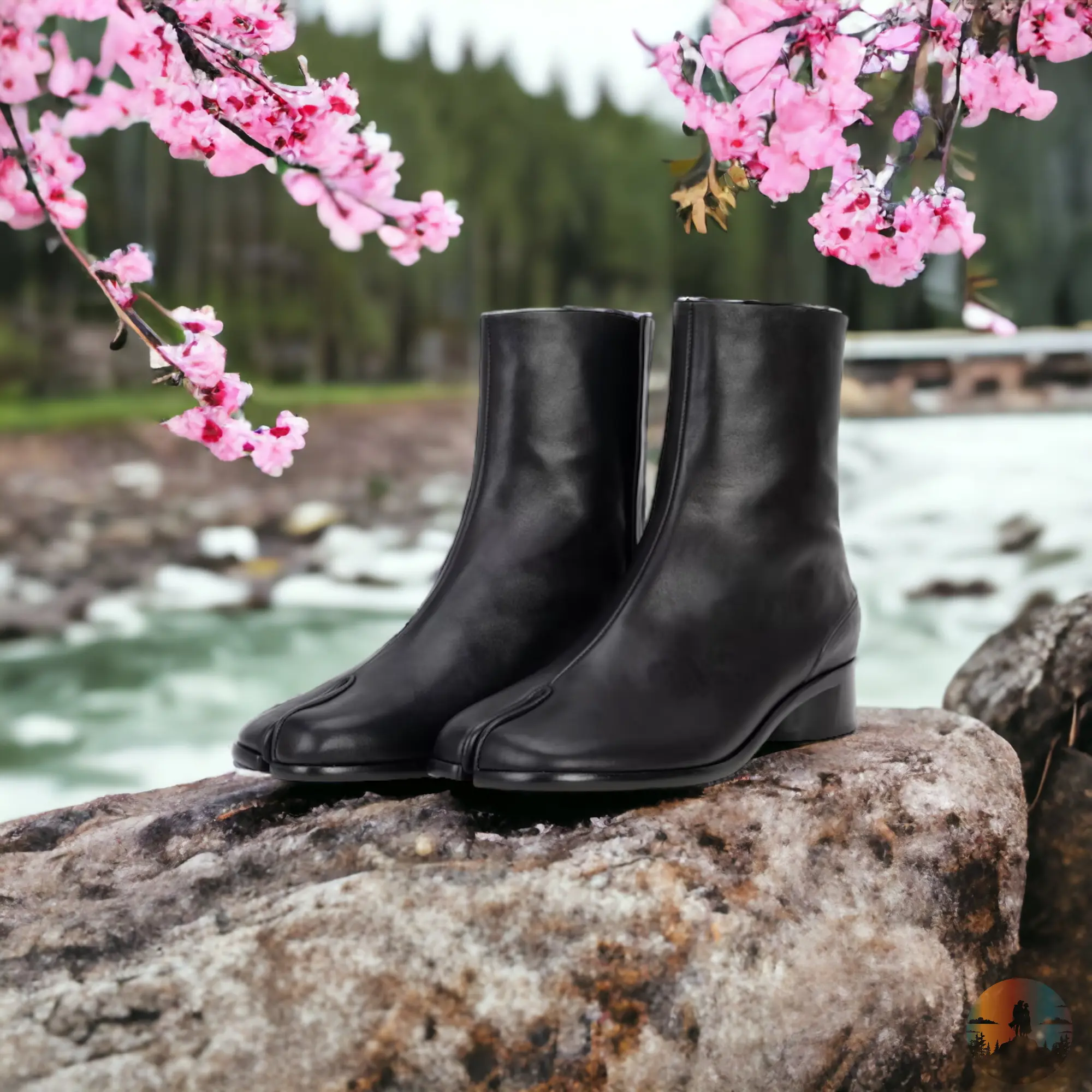 Women's leather Tabi split-toe boots zip with 3cm heel, Japanese style Platform ankle booties Gift For Her All Season Black Ankle Boots, White Ankle Boots, Leather Boots.