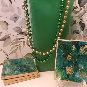 Set of 4 resin coasters with holder