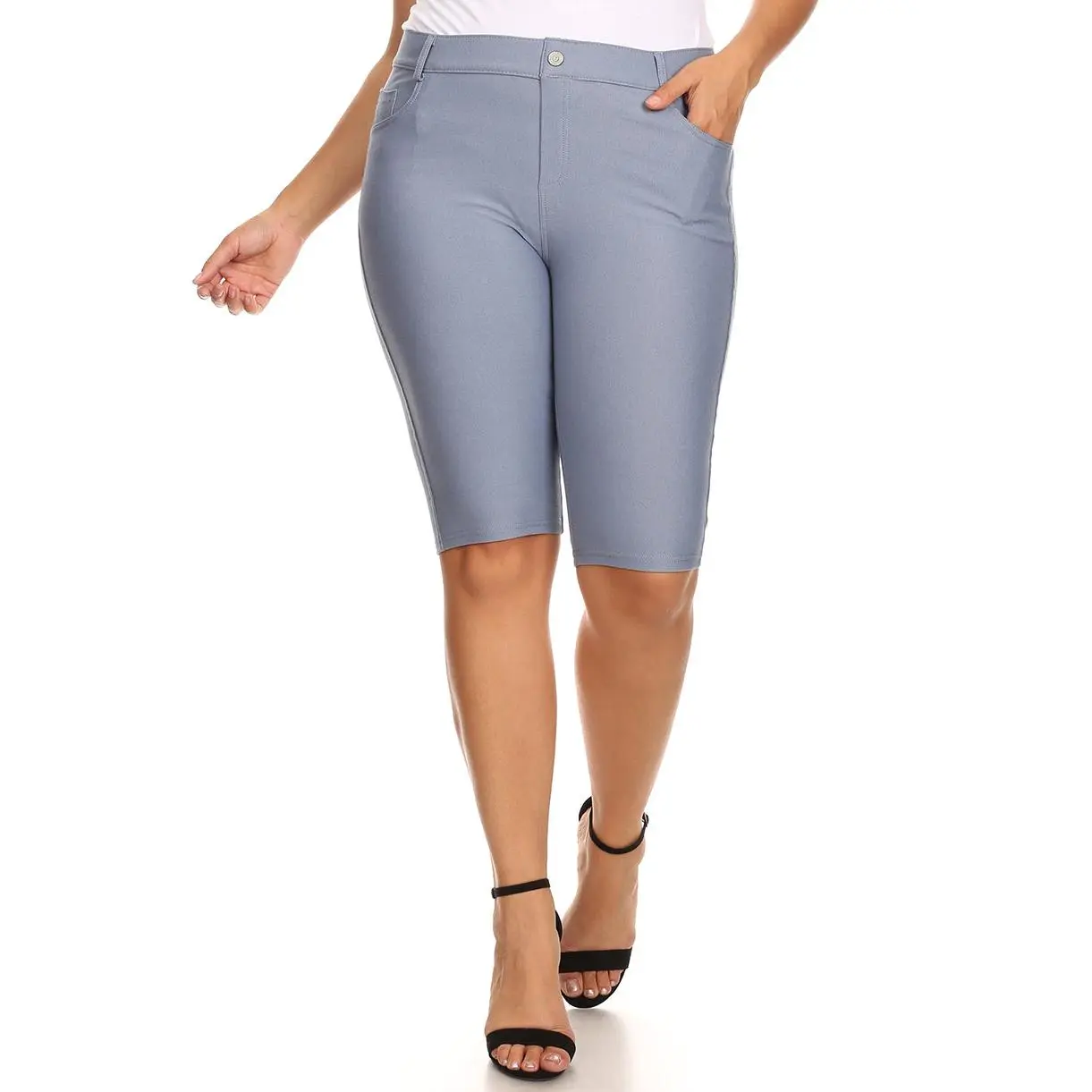 Plus Size High Rise Denim Jegging Bermuda Shorts - Yelete