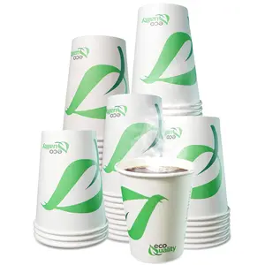 10 oz Compostable Paper Cups - Biodegradable Disposable White Paper Coffee Cups PLA Lined - Eco-friendly Hot and Cold Drinking Cups for Travel, Picnic, Party and Events (50)
