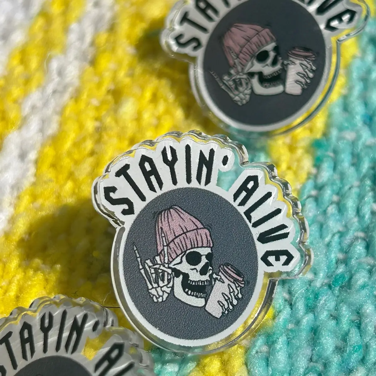 Stayin’ Alive Skull Acrylic Pin