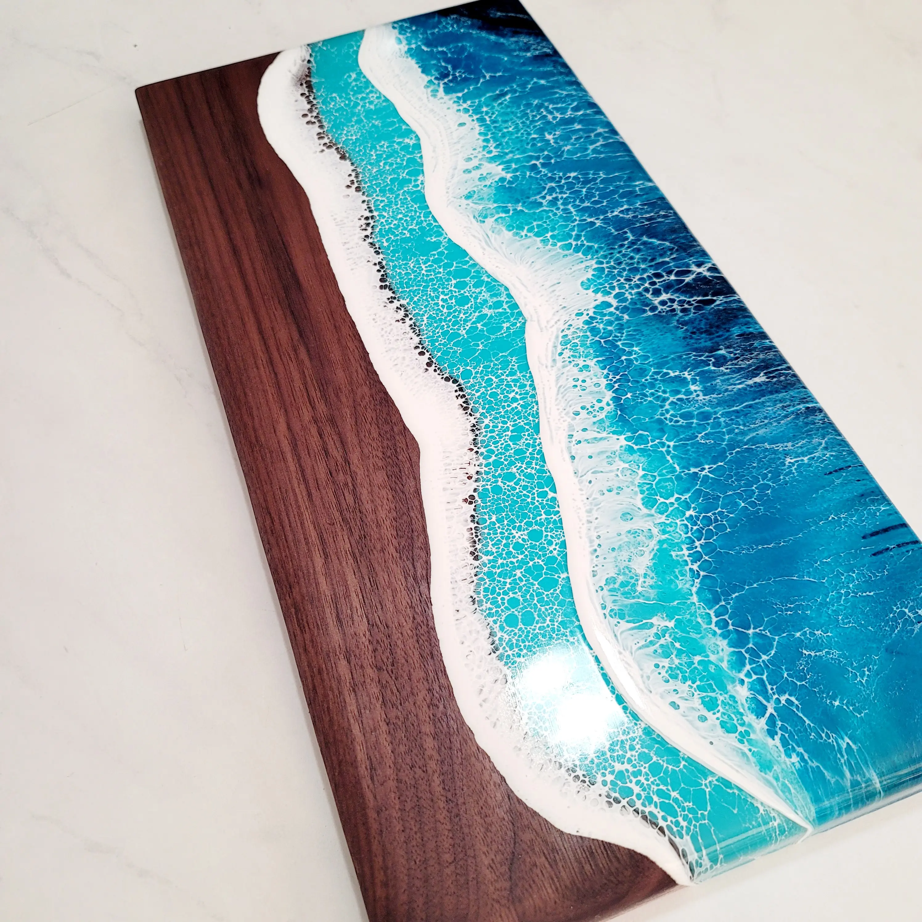 Walnut Ocean Wave Serving Board | Charcuterie Board | Serving Tray | Resin Waves | Coastal Decor