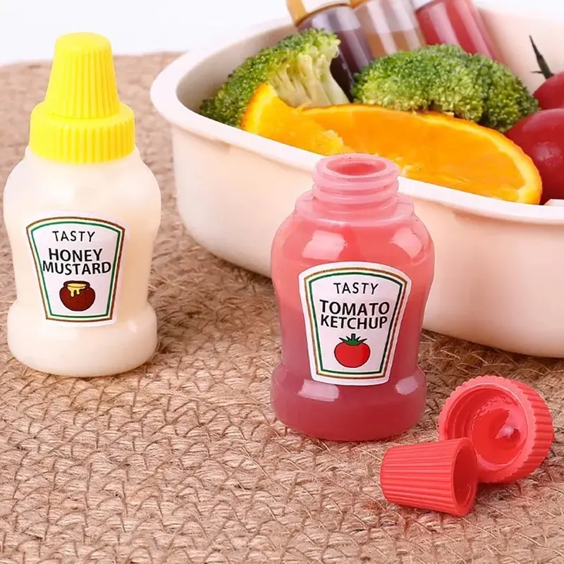 Mini Sauce Bottles - 2 Piece Set of 25 ml Plastic Containers for Kids School Lunches Organiser Tin