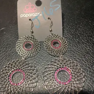 Silver and Pink Crystal Kalidiscope Silver Hook Earrings J165