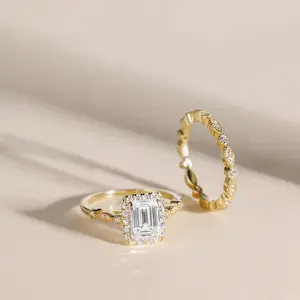 EAMTI 2CT 925 Sterling Silver Bridal Ring Sets Cubic Zirconia Wedding Bands for Women