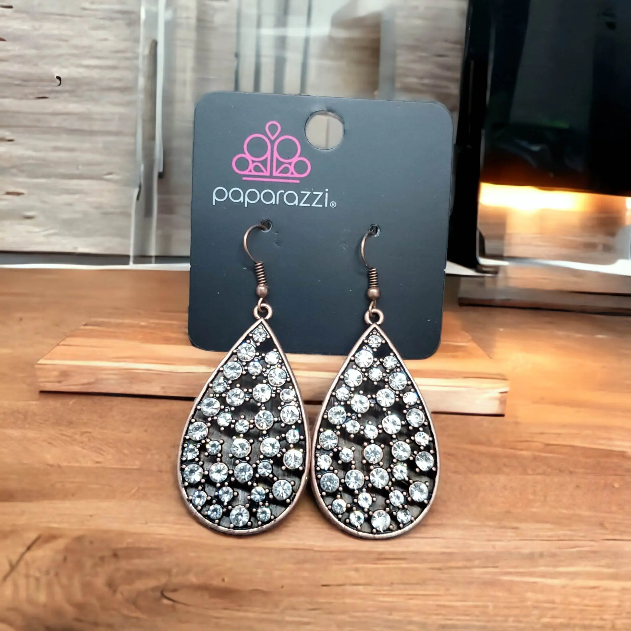 Paparazzi Call Me Ms. Universe Copper Earrings with Black Gemstone Accents and Elegant Design