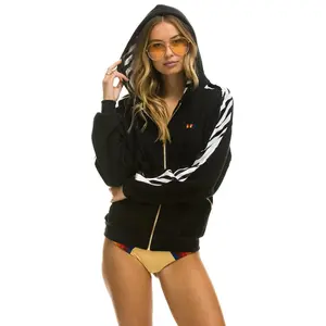 ZEBRA STRIPE RELAXED ZIP HOODIE WITH POCKETS - BLACK // ZEBRA