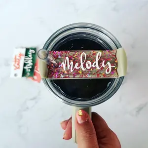 Customized Stanley tags- Rose gold glitter flakes (Put Personalization in Order Notes at Checkout)