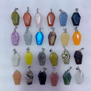 Natural crystal coffin plank carving pendant