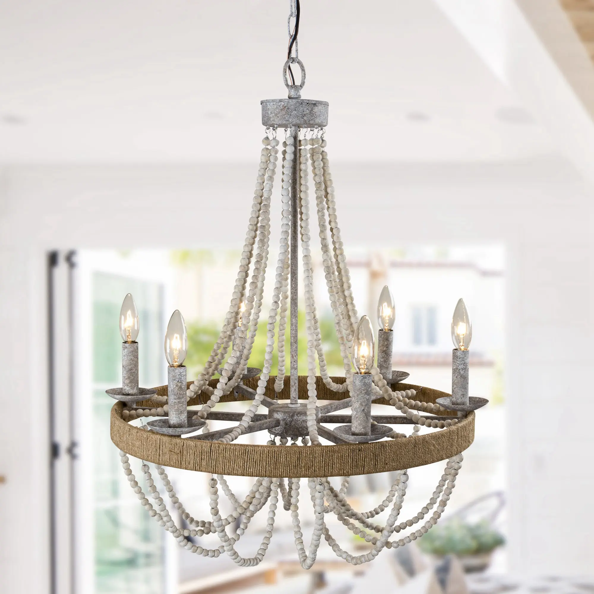 Parrot Uncle Chokio 6-Light Wood Bead Indoor Chandelier Lighting
