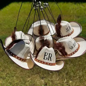 Add Your Name Mini Brown Feathered Cowboy Hat Car Ornament