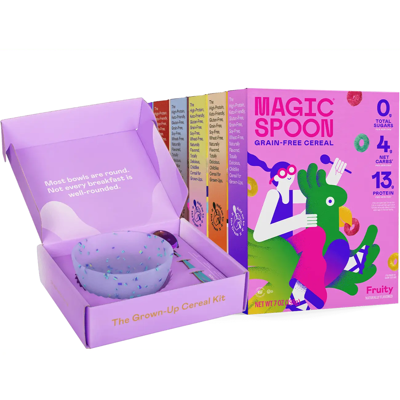 Magic Spoon Super Spooner Starter Pack, 6 Boxes of Protein Cereal + Zebra Bowl Set, High Protein, Low Sugar, Keto-Friendly Breakfast Bundle