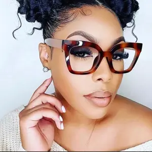 Vintage Square Eyeglasses Frame| For Women Men| Fashion Computer Anti Blue Light Glasses |Cat Eye Transparent Lens Fake Glasses Female Women's Spring