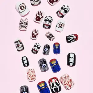 Halloween Cute Clown Press-On Nails, Game Over, Blood, Long-lasting