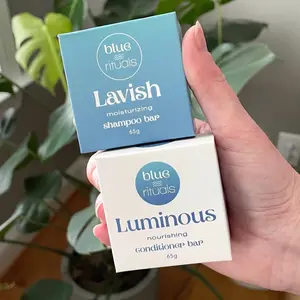 Blue Rituals Lavish Moisturizing Shampoo and Luminous Conditioner Bars for Color protection pH Balanced Sulfate Free Paraben Free Vegan