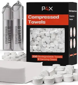 P4X Compressed Towel Tablets with Metal Waterproof Case -  Bamboo Camping Toilet Paper Tablets, Disposable Washcloths, Body Wipes, Paper Towel Coin